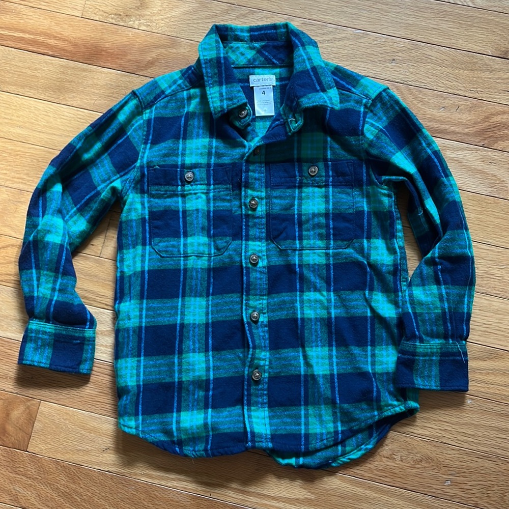 Carters size 4 long sleeve plaid shirt flannel button down